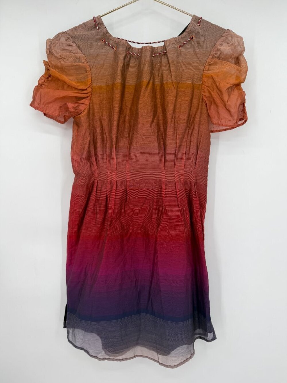 Walter Baker Corla Multi Ombre Lace-Up Puff Sleeve Mini Dress NWT Size 4